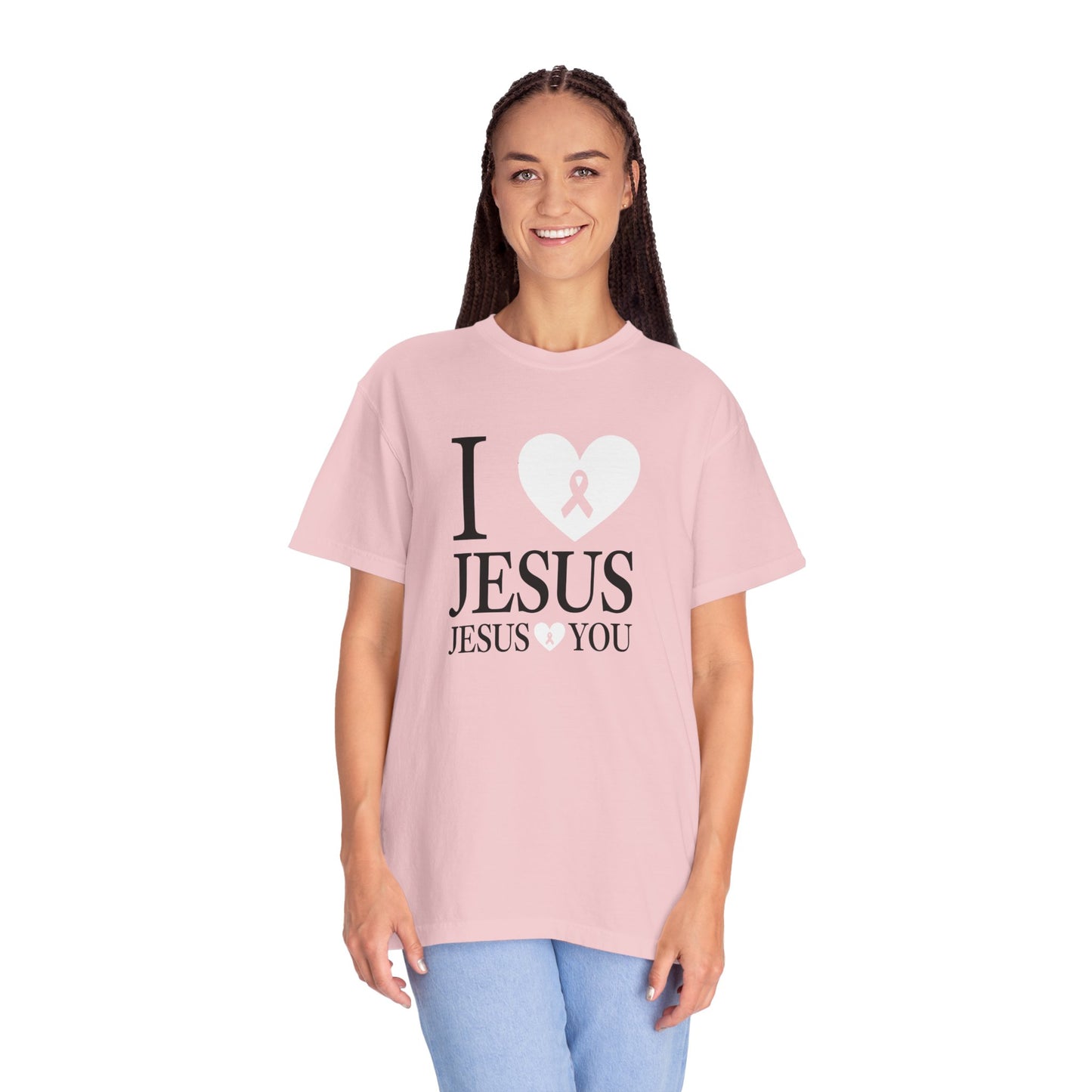 "I Love Jesus Jesus Loves You" Breast Cancer Awarness Tee