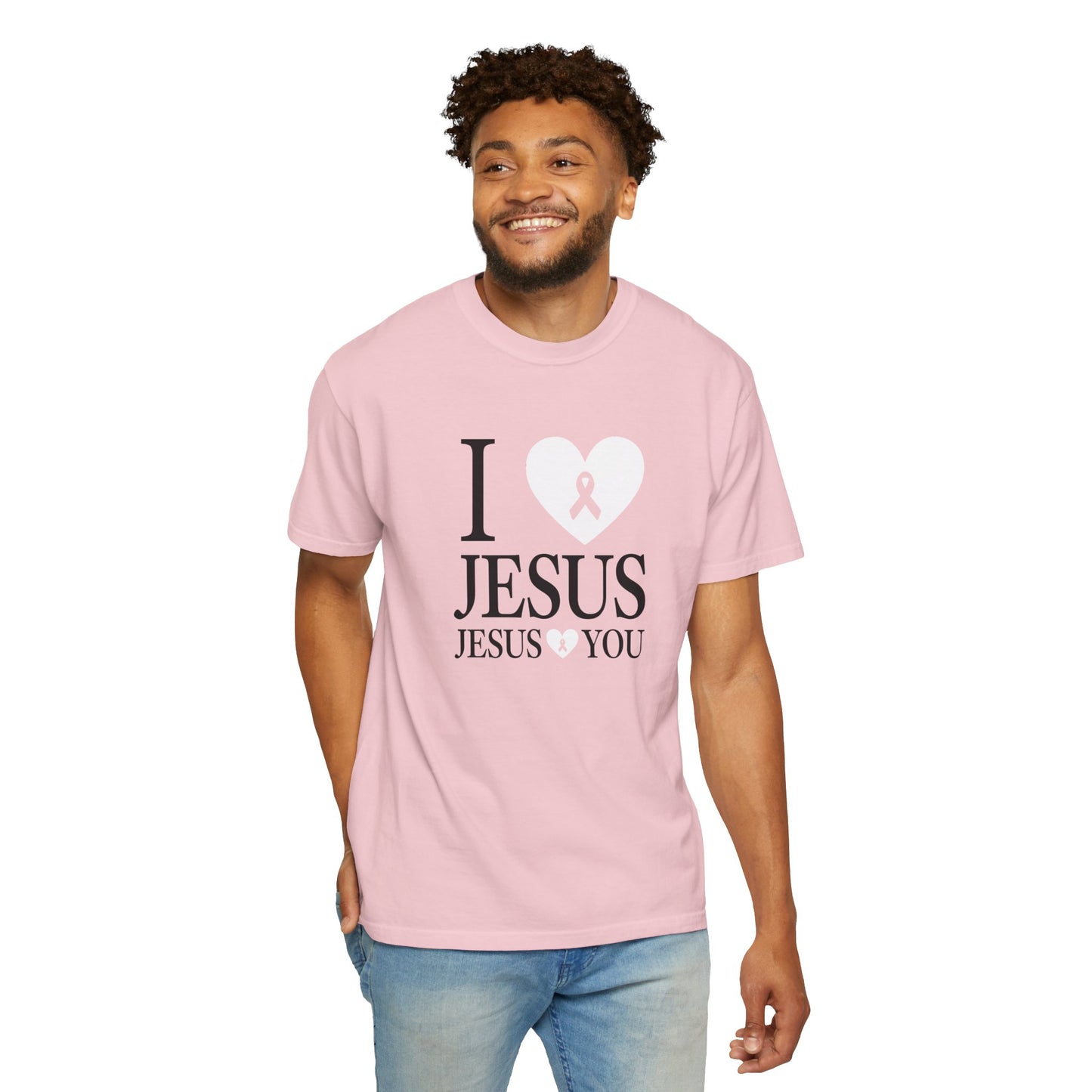 "I Love Jesus Jesus Loves You" Breast Cancer Awarness Tee